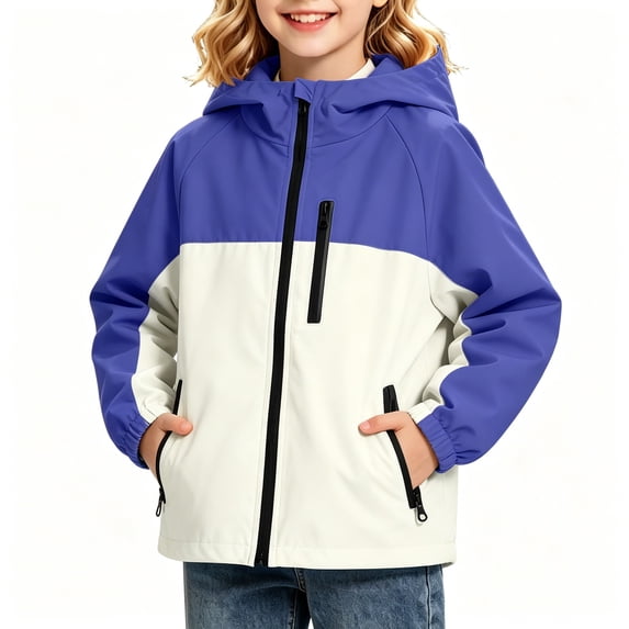 BCSIOAOI Girls Jacket,Color Block Hooded Waterproof Softshell Rain Jacket with Pockets Purple 10-11 Years