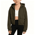 thumbnail image 1 of BCSIOAOI Girls Jacket,Hooded Full-Zip Elastic Hem Windbreaker Jacket with Flap Pockets Army Green 5-6 Years, 1 of 9