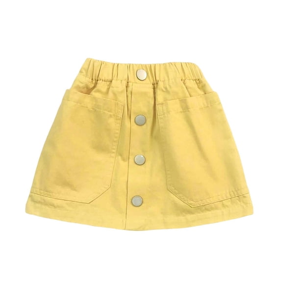 BCSIOAOI Girls Jeans Skirt, Denim Elastic Waist Button Front Mini Summer Skirt with Pockets Yellow 2-3 T