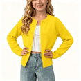 thumbnail image 1 of BCSIOAOI Girls Outerwear,Knitting Cotton Crew Neck Button Front Ribbed Trim Long Sleeve Cardigan Yellow 8-9 Years, 1 of 9