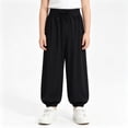 thumbnail image 1 of BCSIOAOI Girls Pants,Breathable Solid Elastic Waist Drawstring Cuffed Ankles Jogger Pants Black 5-6 Years, 1 of 5