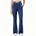 thumbnail image 1 of BCSIOAOI Girls Pants,Cross V High Waist Stretch Flared Yoga Pants with Pockets Dark Blue 9-10 Years, 1 of 7