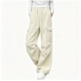 thumbnail image 1 of BCSIOAOI Girls Pants,Drawstring Elastic Waist Wide Leg Lightweight Cargo Pants Beige 5-6 Years, 1 of 3