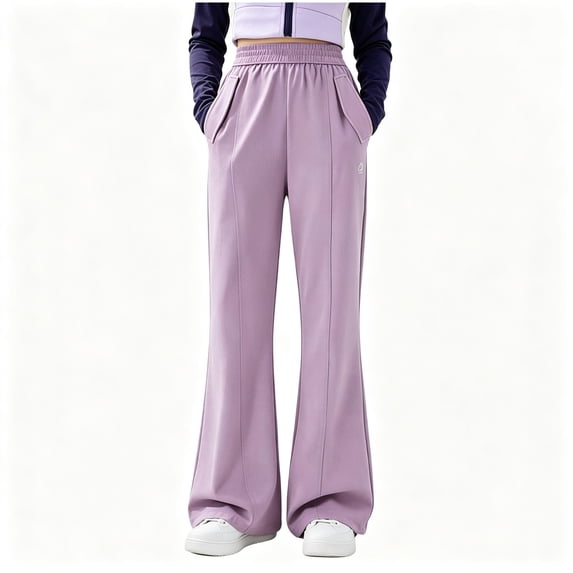 BCSIOAOI Girls Pants,Wide Leg Elastic Waist Flare Leg Pants with Pockets Purple 5-6 Years