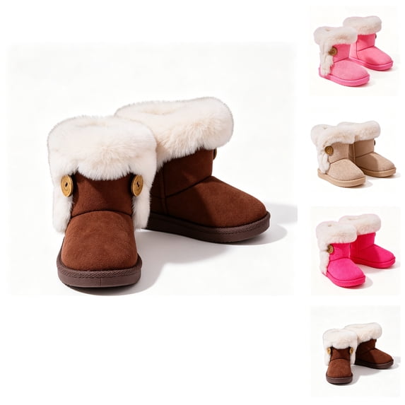 BCSIOAOI Girls Snow Boots Warm Snow Boots Side Zip Comfort Sole Everyday Shoes