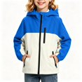thumbnail image 1 of BCSIOAOI Girls Sweater,Color Block Hooded Waterproof Softshell Rain Jacket with Pockets Blue 9-10 Years, 1 of 7