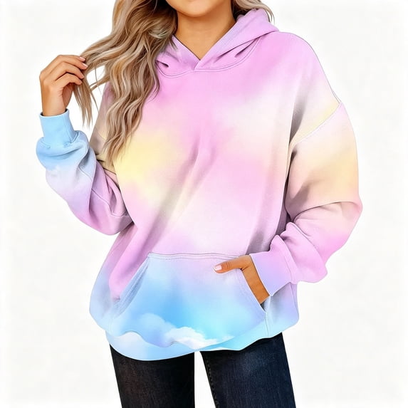 BCSIOAOI Girls Sweatshirts,Kangaroo Pocket Tie Dye Gradient Long Sleeve Pullover Hoodie 9-10 Years
