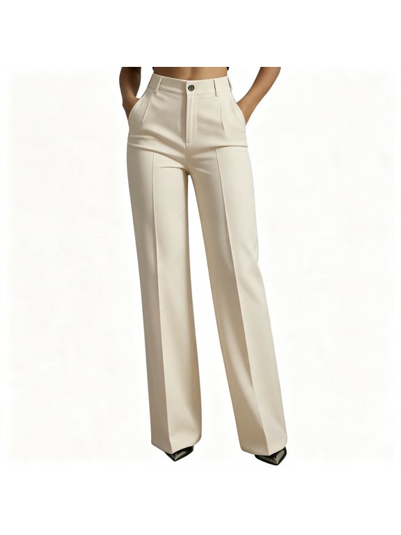 Khaki Pants for Women,High Waisted Straight Leg Dress Pants with Button Closure L
