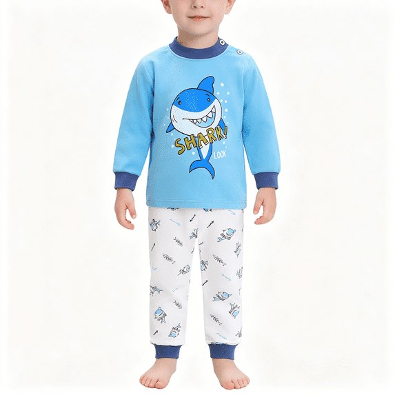BCSIOAOI Kids 2 Piece Outfits,Cotton Animal Print Long Sleeve Top and Elastic Cuffed Pants Set Blue 3-4t