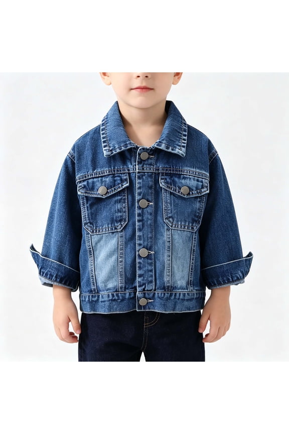 Kids Jacket,Button Front Rolled Cuff Classic Denim Jacket with Flap Pockets Blue 2-3t