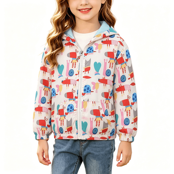 BCSIOAOI Kids Outerwear,Hooded Zip Up Elastic Cuffs Graphic Print Jacket Multicolor 8-9 Years