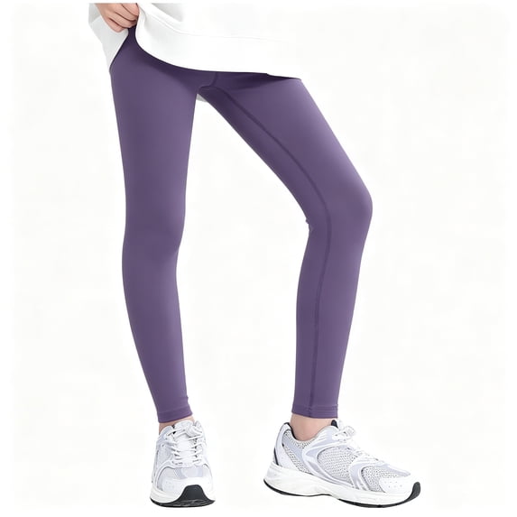 BCSIOAOI Leggings for Girls,High Stretch Solid Elastic Waist Slim Fit Kids Leggings Purple 12-13 Years