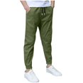 thumbnail image 1 of BCSIOAOI Long Pants for Boys,Elastic Cuffs Drawstring Solid Jogger Pants with Pockets Army Green 8-9 Years, 1 of 3
