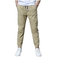 thumbnail image 1 of BCSIOAOI Long Pants for Boys,Elastic Cuffs Drawstring Solid Jogger Pants with Pockets Khaki 13-14 Years, 1 of 3