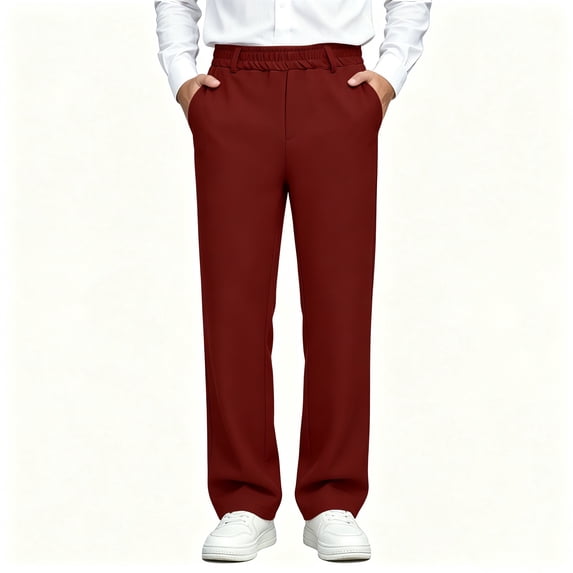 BCSIOAOI Long Pants for Boys,Elastic Waist Straight Leg Back to School Dress Pants Red 12-13 Years