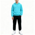 thumbnail image 1 of BCSIOAOI Matching Sets for Boys,Solid Pullover Hoodie Drawstring Sweatpants Matching Set Light Blue 14-15 Years, 1 of 9