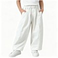 thumbnail image 1 of BCSIOAOI Pants Girls,Cotton Elastic Waist Wide Leg Balloon Pants with Side Pockets White 7-8 Years, 1 of 5