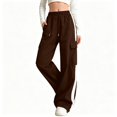 thumbnail image 1 of BCSIOAOI Pants for Girls,Cotton Wide Leg Cargo Pants with Side Stripes Brown 14-15 Years, 1 of 6
