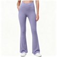 thumbnail image 1 of BCSIOAOI Pants for Girls,Cross V High Waist Stretch Flared Yoga Pants with Pockets Purple 14-15 Years, 1 of 7