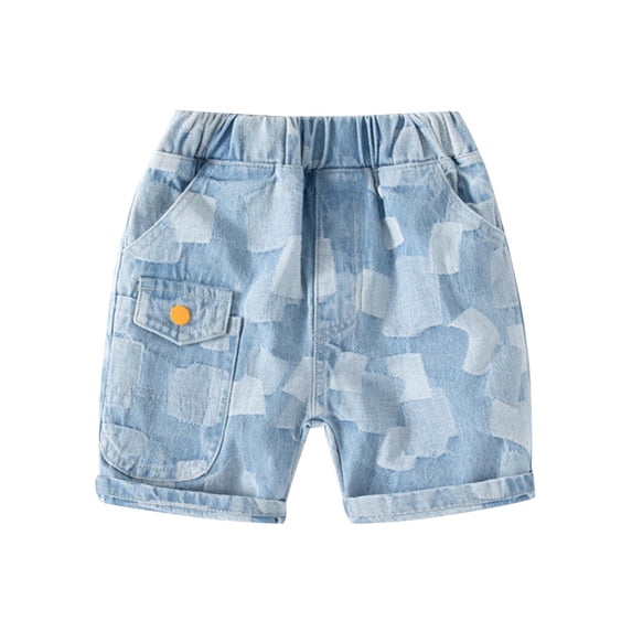 BCSIOAOI Shorts Boys,Denim Elastic Waist Camo Print Shorts with Pocket&Yellow Button Light Blue 6 Years