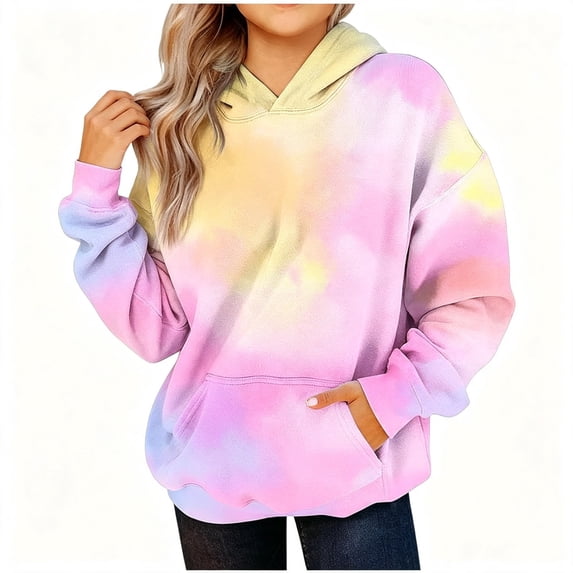 BCSIOAOI Sweatshirts for Girls,Kangaroo Pocket Tie Dye Gradient Long Sleeve Pullover Hoodie 9-10 Years