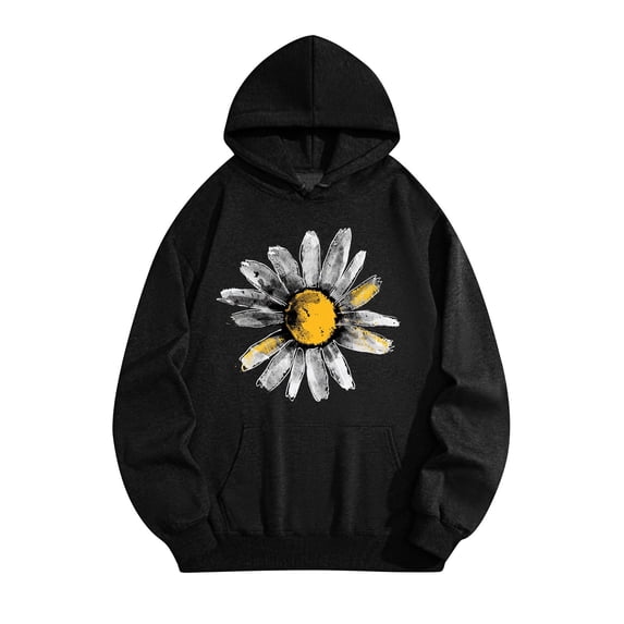 BCSIOAOI Sweatshirts for Women,,Cotton Graphic Print Adjustable Drawstring Fleece Lined Pullover Tops Black S