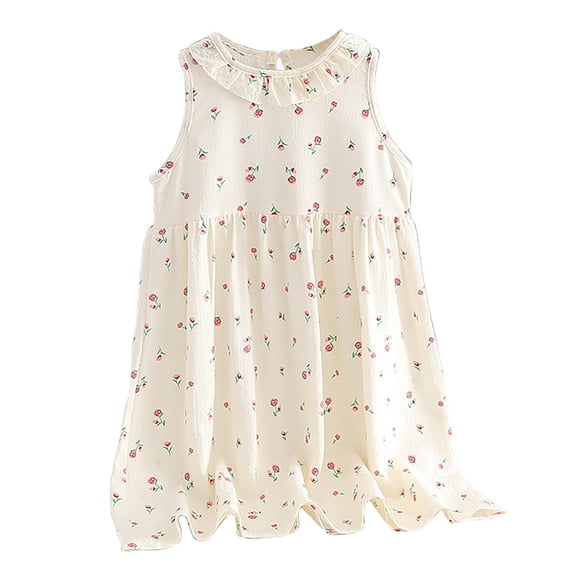 BCSIOAOI Tank Top Dress,Ruffle Neck Casual A-Line Midi Dress for Kids Beige 10-11 Years