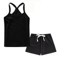 thumbnail image 1 of BCSIOAOI Toddler 2 Piece Outfit for Girls,Cotton Solid Cami Top and Drawstring Shorts Set Black 2-3t, 1 of 8