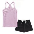thumbnail image 1 of BCSIOAOI Toddler 2 Piece Set Girls,Cotton Solid Cami Top and Drawstring Shorts Set Pink 12-24 Months, 1 of 8