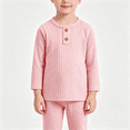 thumbnail image 1 of BCSIOAOI Toddler 2 Piece Set Girls,Ribbed Henley Neck Long Sleeve Top and Elastic Waist Pants Set Pink 1-2t, 1 of 3