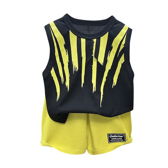 BCSIOAOI Toddler Boys Matching Sets,Abstract Print Sleeveless Tank Top and Shorts Summer Outfit Black 3-4t