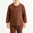 thumbnail image 1 of BCSIOAOI Toddler Girls 2 Piece Set,Ribbed Henley Neck Long Sleeve Top and Elastic Waist Pants Set Brown 3-4t, 1 of 3