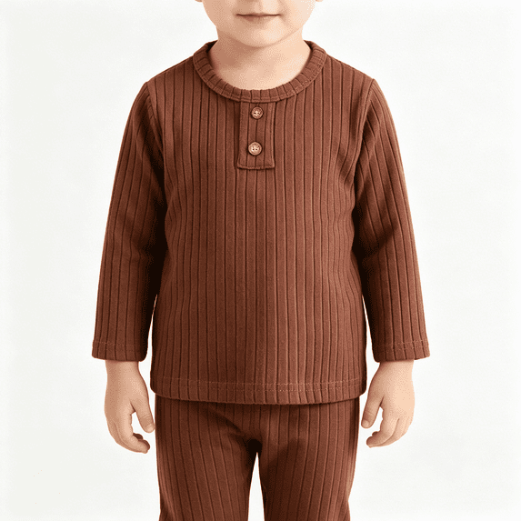 BCSIOAOI Toddler Girls 2 Piece Set,Ribbed Henley Neck Long Sleeve Top and Elastic Waist Pants Set Brown 3-4t