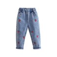 thumbnail image 1 of BCSIOAOI Toddler Girls Denim Jeans,Cotton Strawberry Embroidered Elastic Waist Denim Pants with Pockets Blue 3-4t, 1 of 1