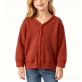 thumbnail image 1 of BCSIOAOI Toddler Girls Jacket,Cotton V Neck Waffle Knit Button Front Long Sleeve Casual Cardigan Sweater Red 18-24 Months, 1 of 6