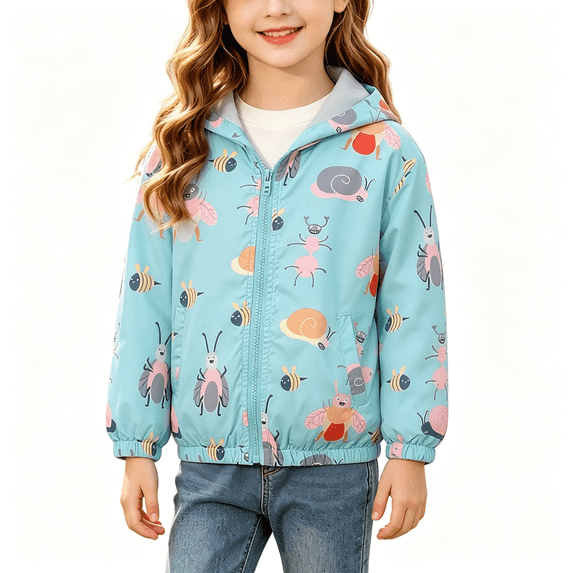 BCSIOAOI Toddler Girls Outerwear,Hooded Zip Up Elastic Cuffs Graphic Print Jacket Multicolor 1-2t