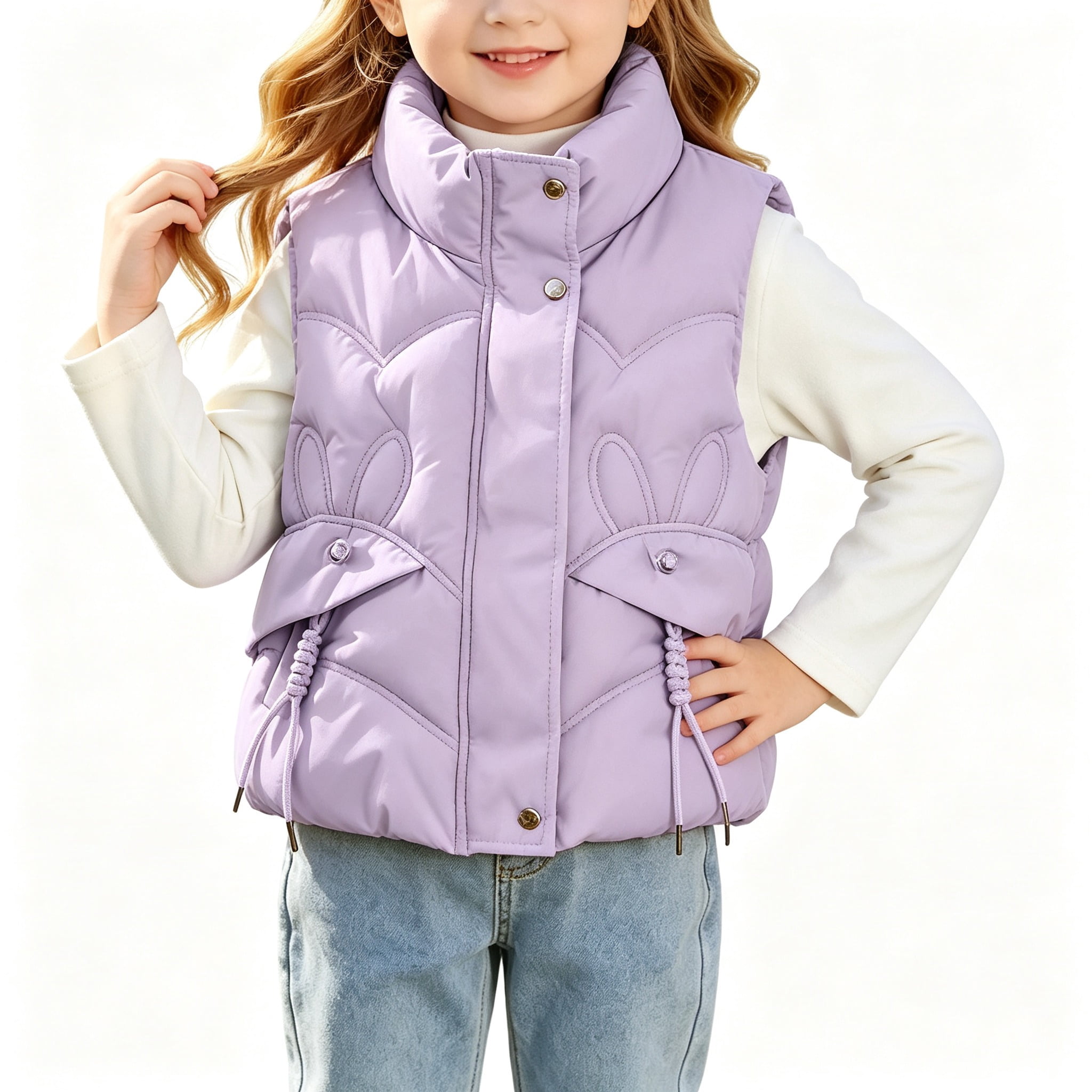 BCSIOAOI Toddler Girls Vest,Stand Collar Zip Bunny Ear Padded Vest ...