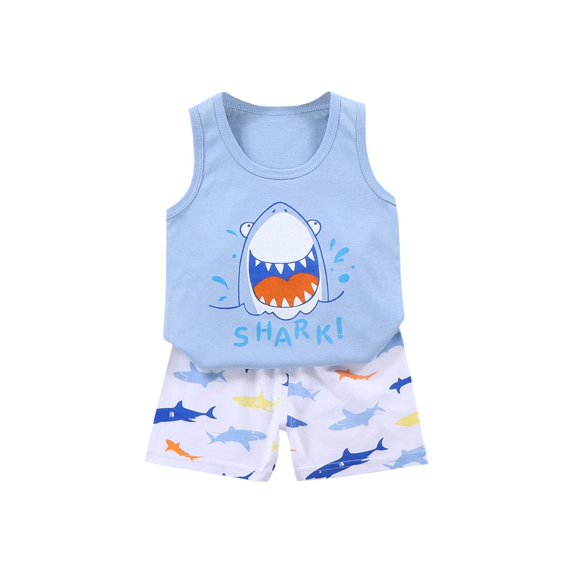 BCSIOAOI Toddler Kids 2 Piece Outfits,Cotton Cute Graphic Sleeveless Tank Top and Shorts Set Blue 2-3t