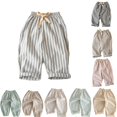 thumbnail image 1 of BCSIOAOI Toddler Pants for Boys Girls,Linen Elastic Waist Striped & Plaid Loose Casual Pants Blue 2-3t, 1 of 3