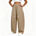 thumbnail image 1 of BCSIOAOI Women Pants,Elastic Waist Barrel Leg Pants with Exposed Drawstring and Pockets Khaki 2XL, 1 of 9