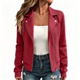 thumbnail image 1 of BCSIOAOI Jackets for Women,Solid Jacquard Textured Notched Lapel Moto Jacket with Pockets Wine 2XL, 1 of 9