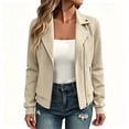 thumbnail image 1 of BCSIOAOI Womens Coats,Solid Jacquard Textured Notched Lapel Moto Jacket with Pockets Khaki 2XL, 1 of 9
