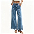 thumbnail image 1 of BCSIOAOI Womens Jeans,Denim High Waist Ruffle Ankle Hem Wide Leg Jeans with Pockets Light Blue M, 1 of 9