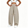 thumbnail image 1 of BCSIOAOI Womens Pants,Elastic Waist Barrel Leg Pants with Exposed Drawstring and Pockets Beige L, 1 of 9