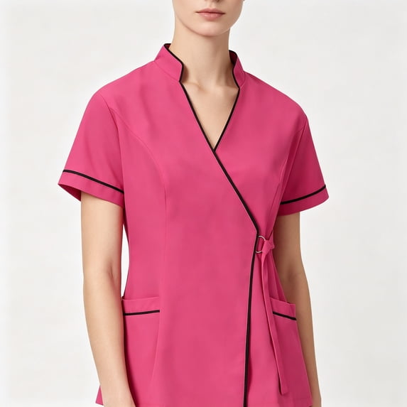 BCSIOAOI Womens Scrubs,Wrap Cross V Neck Short Sleeve Side Tie Adjustable Fitted Medical Tops Hot Pink L