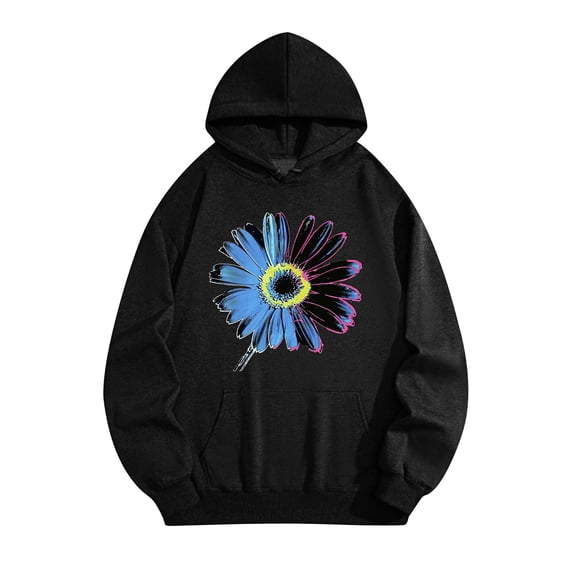 BCSIOAOI Sweatshirts for Women,,Cotton Graphic Print Adjustable Drawstring Fleece Lined Pullover Tops Black L