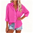 thumbnail image 1 of BCSIOAOI Womens Tops,Linen Collared Button Down Chest Pocket Solid Casual Shirts Hot Pink L, 1 of 6