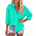 thumbnail image 1 of BCSIOAOI Womens Tops,Linen Collared Button Down Chest Pocket Solid Long Sleeve Shirts Green M, 1 of 6