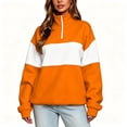 thumbnail image 1 of BCSIOAOI Womens Tops,Stand Collar Half Zip Color Block Loose Sweatshirt Orange 2XL, 1 of 8