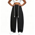 thumbnail image 1 of BCSIOAOI Womens Trousers,Elastic Waist Barrel Leg Pants with Exposed Drawstring and Pockets Black L, 1 of 9